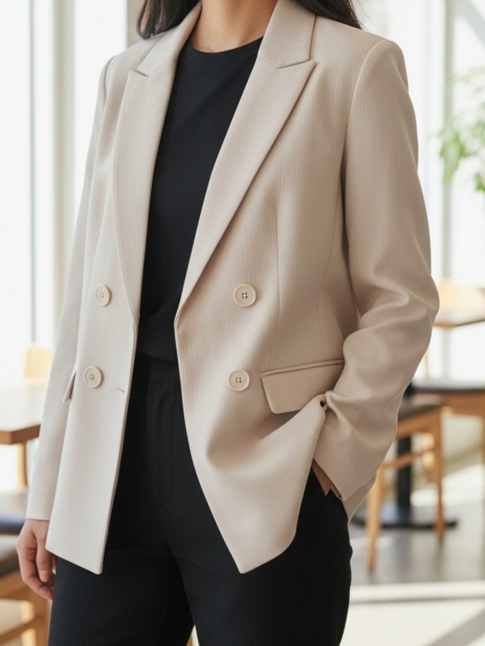 Liz Claiborne Light Cream Double-Breasted Blazer